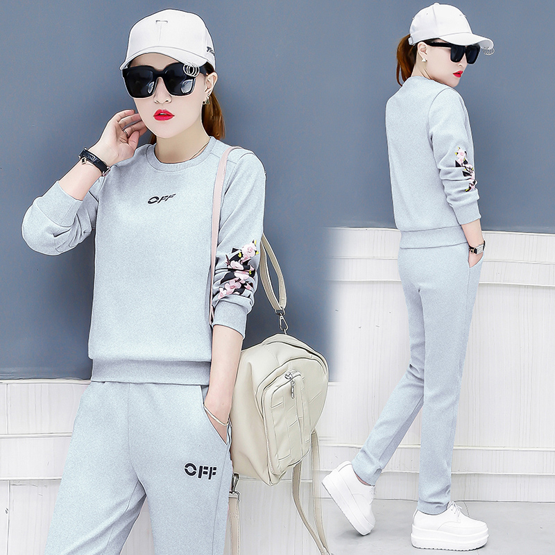 Thể thao Kit nữ 2018 Fall Thời Trang Han Quoc bản Siennching thời trang Casual Guard Set Hai mảnh thủy triều