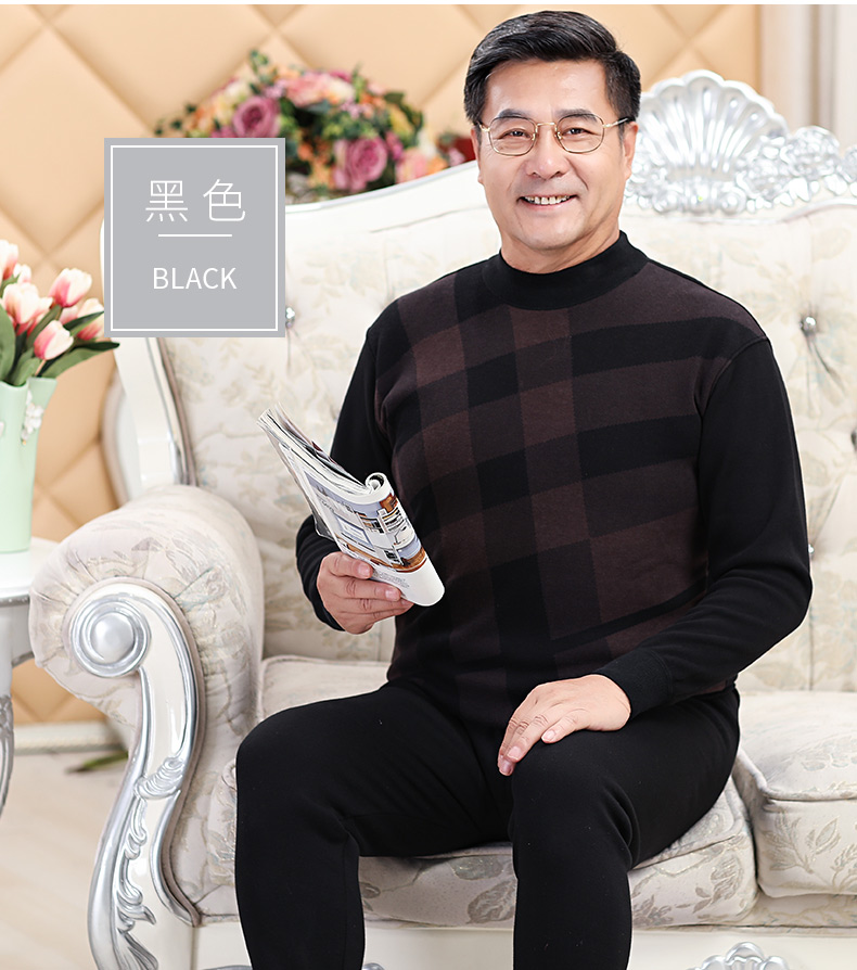 Nam cực trung niên đồ lót nhiệt nam dày cộng với nhung cha già ông cao cổ áo phù hợp với nam giới mùa đông đồ bộ mặc nhà cao cấp hàn quốc