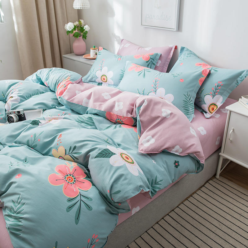 Nordic all-cotton small frescoed four pieces of pure cotton-ins wind cartoon boy girl child single dorm room double 1 5