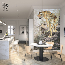 Neoclassical Glass Mosaic-cut Puzzle Upper Hill Tiger Guest Restaurant Decoration Mural Tile Background Wall Custom