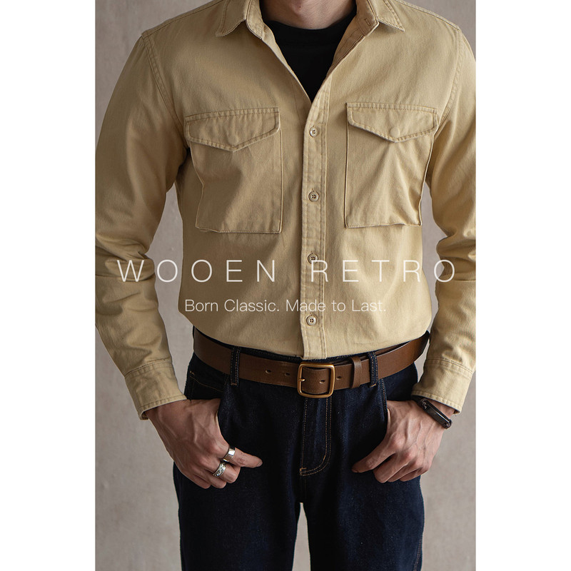 Wooenretro Unlined Workwear American Retro Shirt Hunting Jacket Heavy Coat Khaki Shirt Men's Clothing