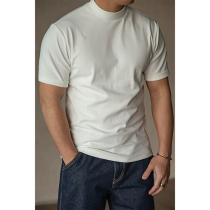 No-edge American retro-pound elastic cotton semi-high collar half sleeve T-shirt short sleeve slapped undershirt for a mans spring and summer