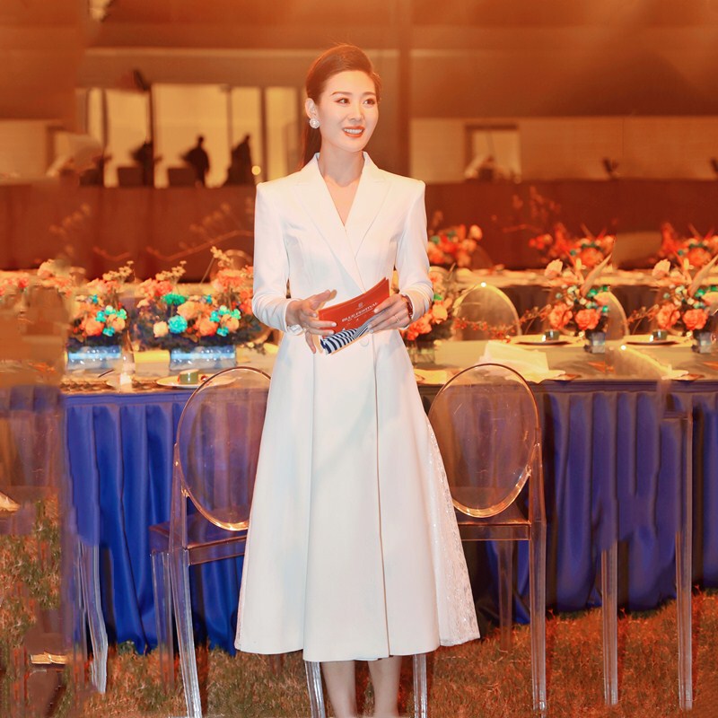 High-End Long-Sleeved Professional Suit Dress, Suitable for Exams, Public Speaking, Elegant Annual Meeting Host Formal Dress for Women