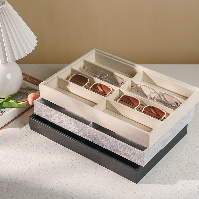 Sunglasses Display Box Pu Leather Large Capacity Multi-Compartment Glasses Storage Tray 8-Compartment Jewelry Storage Box Sunglasses Case Dustproof