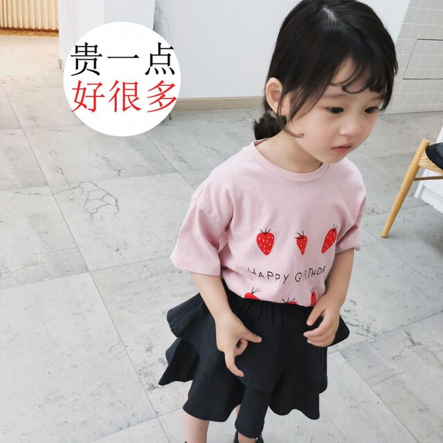 ເສື້ອຍືດເດັກນ້ອຍ H Girls 2022 New Strawberry Print Fresh Children's Clothing Tops Children's Cute Summer Short Sleeves