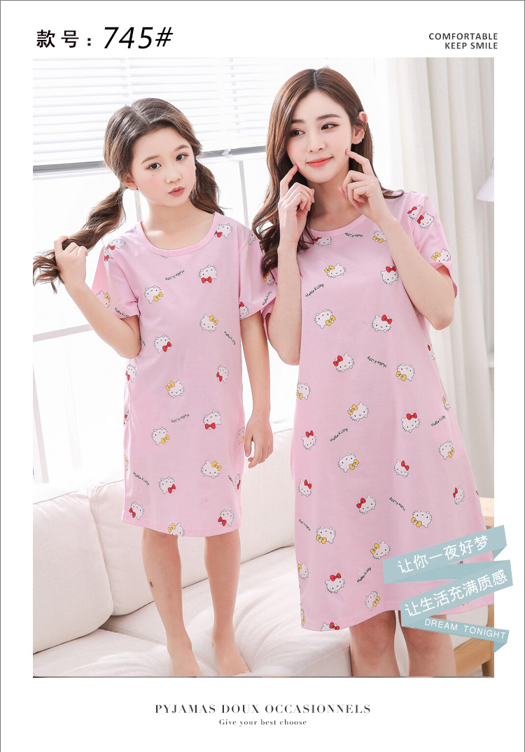 Mùa hè mẹ và trẻ em trẻ em nightdress cô gái phần mỏng cotton ngắn tay cậu bé lớn cha mẹ và con mùa hè đồ ngủ ăn mặc bộ jumpsuit hoạt hình cho bé và mẹ