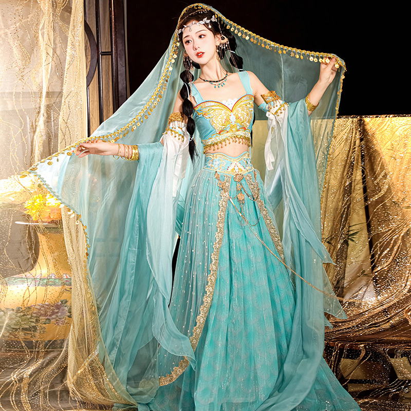 Moxiang Bishan Dunhuang Exotic Style Hanfu, Indian Princess, Western Region Divine Maiden, Han Elements, Improved Ancient Costume, Full Set, Summer Style Moxiang Bishan Dunhuang Exotic Style Hanfu, Indian Princess, Western Region Divine Maiden, Han Elements, Improved Ancient Costume, Full Set, Summer Style