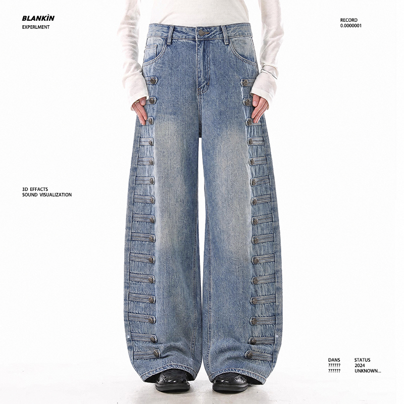 Blankin Double-Breasted Washed Street-Style Micro-Flared Jeans for Men with a Palace-Inspired Design, Wide-Leg Casual Trousers Blankin Double-Breasted Washed Street-Style Micro-Flared Jeans for Men with a Palace-Inspired Design, Wide-Leg Casual Trousers