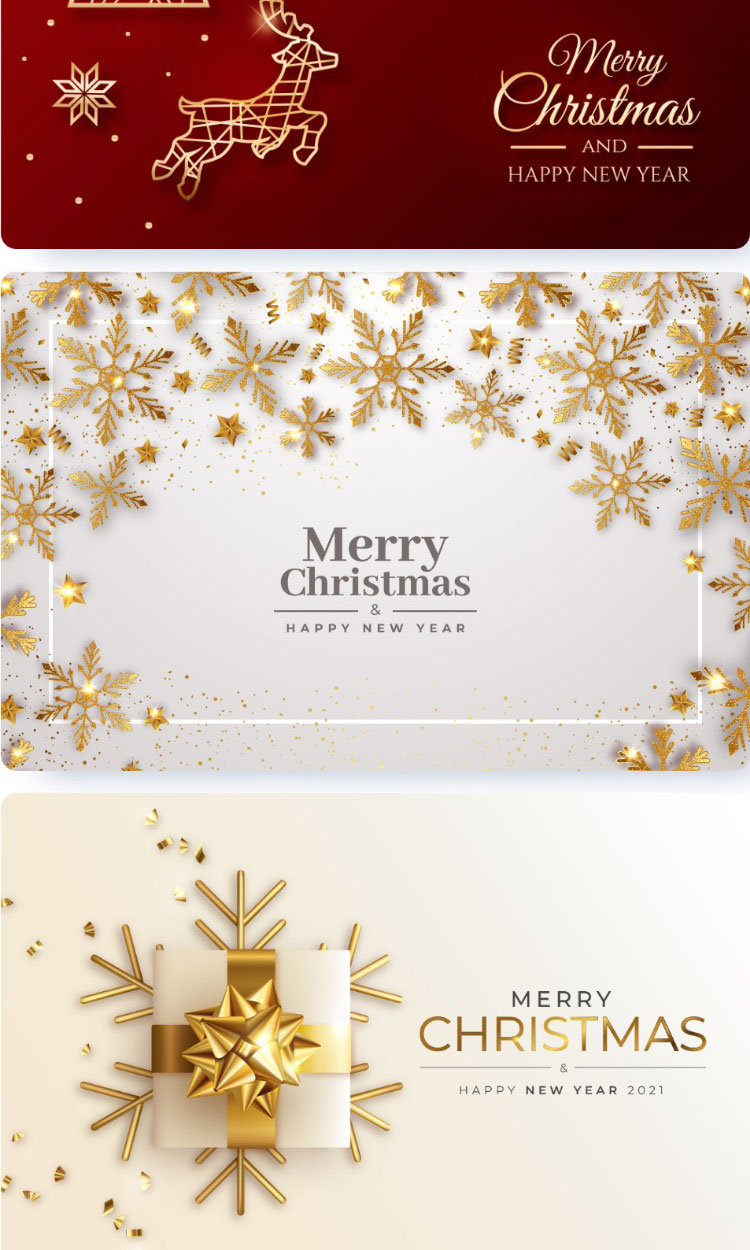 圣诞节活动金色装饰圣诞树雪花礼物盒子海报展示Ai矢量背景素材插图1