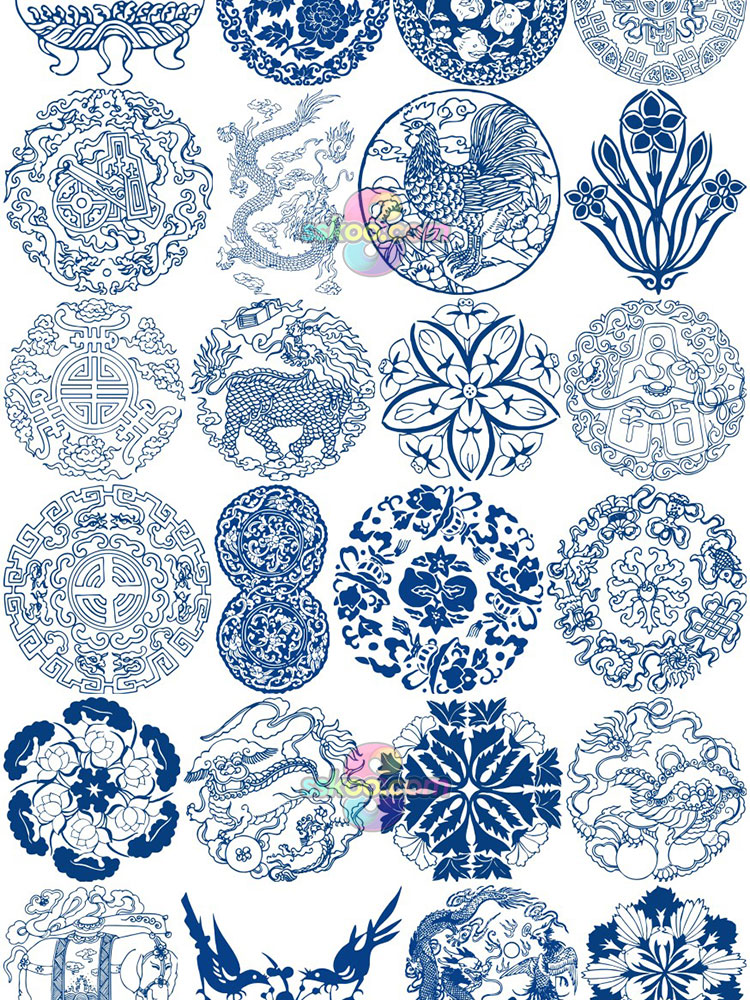 青花瓷图案花纹元素中国风传统剪纸镂空纹样AI矢量PNG免抠素材插图13