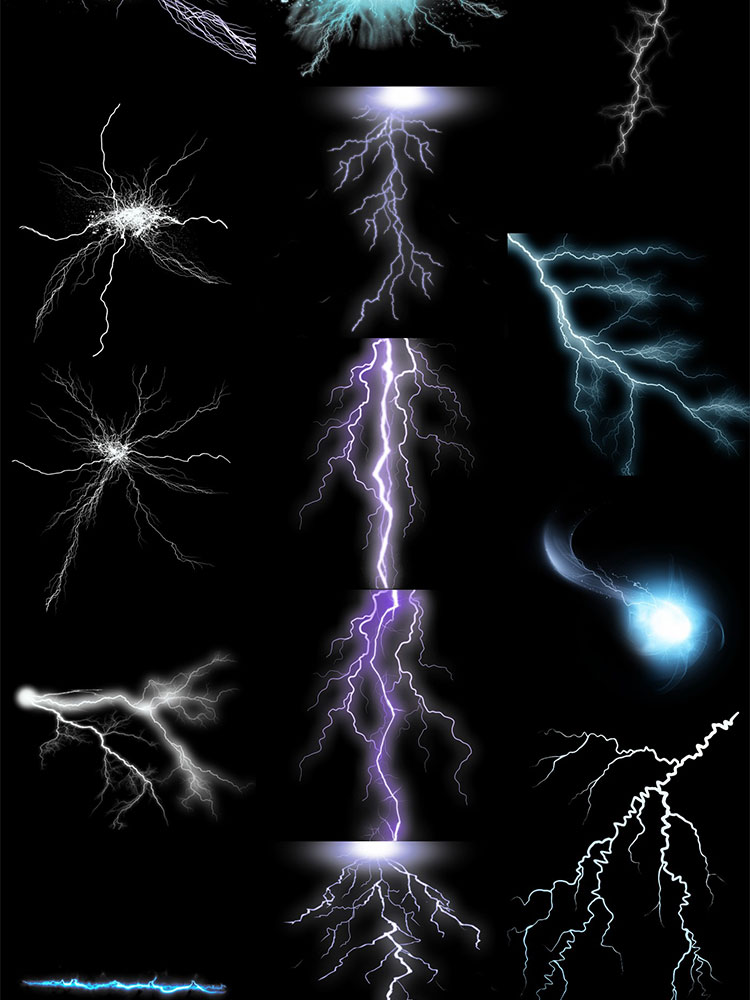 雷电闪电电击打雷电光雷击PNG溶图免抠元素图片PS合成装饰素材插图3
