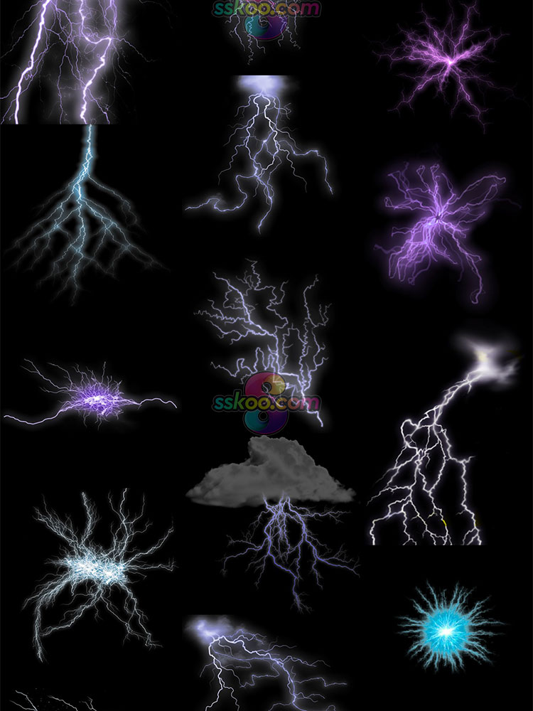 雷电闪电电击打雷电光雷击PNG溶图免抠元素图片PS合成装饰素材插图6