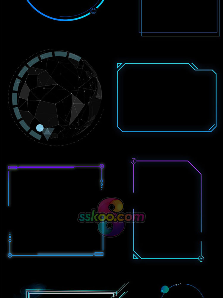 蓝色HUD科幻科技现代几何边框方框商务科技感png免扣PS模板素材插图8