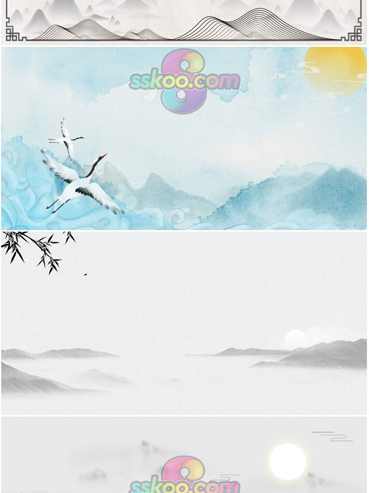 中国风山河意境古风传统元素水墨国画海报背景PSD分层设计素材插图7