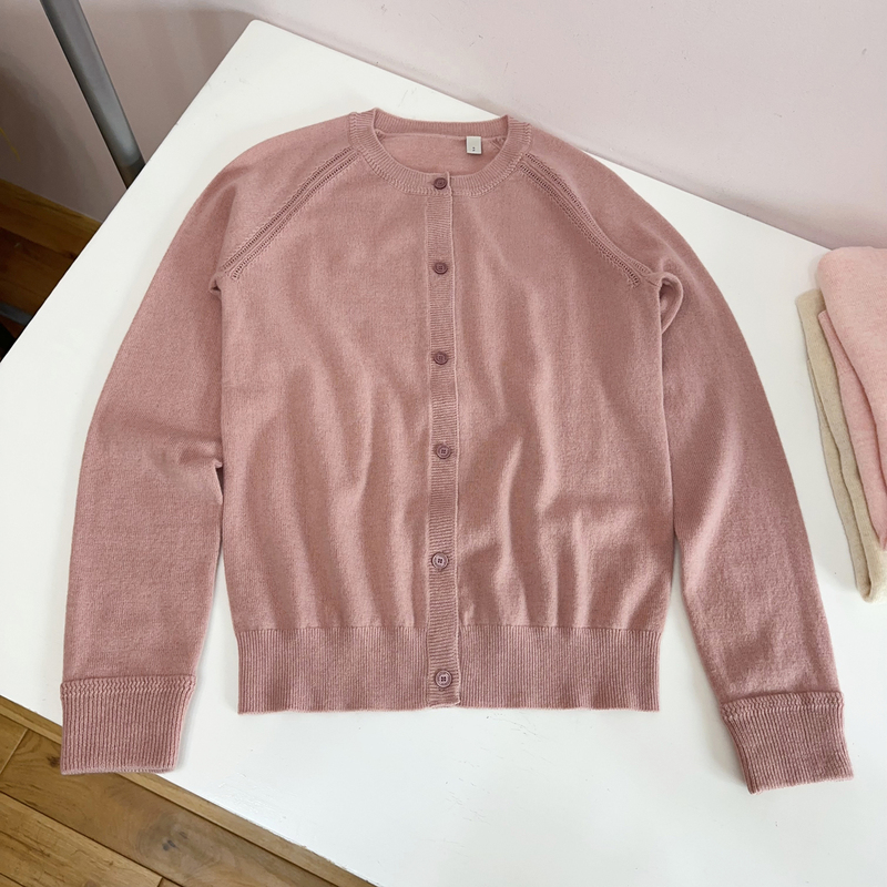 Ngrm 70% Wool 30% Cashmere~High-End Pink Knitted Cardigan Thin Outer Sweater Jacket for Women