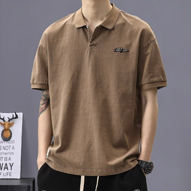Men’s Solid Polo Shirt – Loose Fit Short Sleeve Cotton Tee, Casual Summer Top