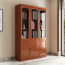 Chinese solid wood bookcase bookcase combination 2345 doors modern bookcase floor with door wood with glass assembly special price