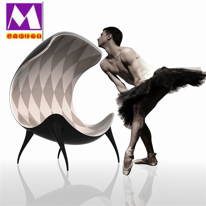 Nordic Ballet High Back Chair Glass Fiber Art Elegant Bend Back Chair Creative Profiled Designer Living Room Personality Chair