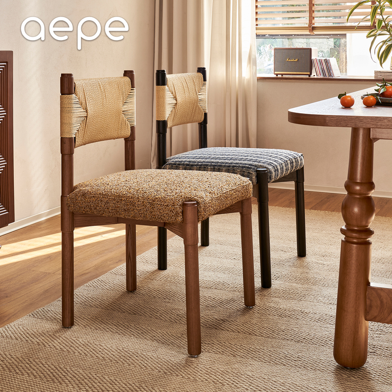 Anytime Dining Chair, French Retro Solid Wood Rattan Chair, Mid-Century Style Restaurant Chair, Designer Rope-Woven Home Backrest Chair
