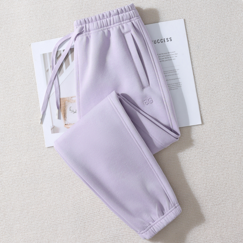 2025 New Spring and Autumn Women's Pink-Purple High-Waisted Jogger Pants Casual Fleece-Lined Loose Sweatpants