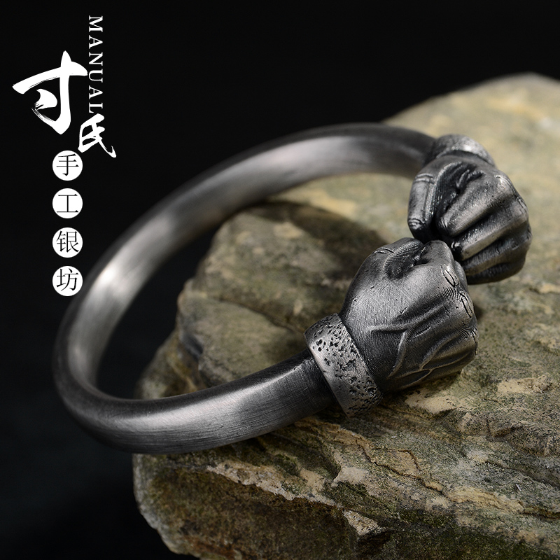 S999 foot silver retro silver ornaments personality power fist bracelet fist silver bracelet
