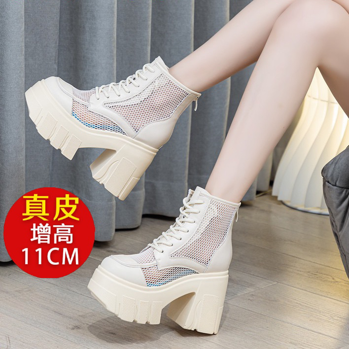 11cm Thick-Soled Martin Boots for Women, 2026 Summer New Thin Style, Chunky Heel, High Heel, Mesh Hollow, Height-Increasing White Sandals