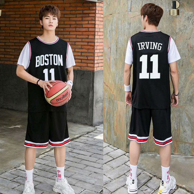 Summer plus size jersey loose fake two-piece basketball uniform suit men's short-sleeved t-shirt sports student trend class uniform