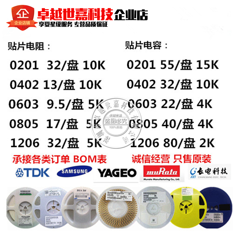 SMD resistor capacitor 0201 0402 0603 0805 1206 1210 1812 2010 2512
