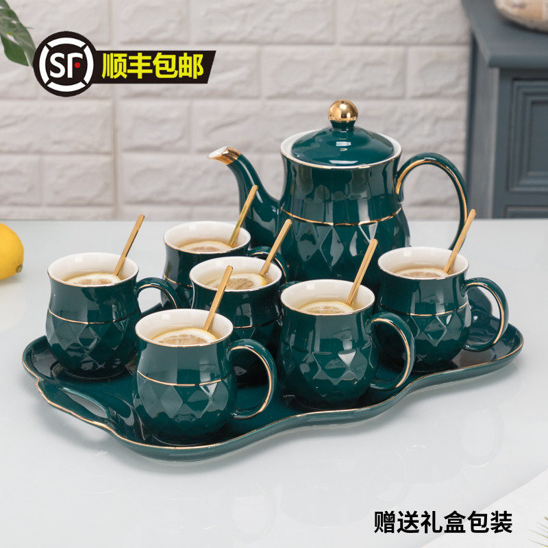 Nordic Style Water Cup Kettle Ceramic Cold Water Kettle Coffee Tea Set Living Room Drinking Water Glass Pot Set European Style Belt