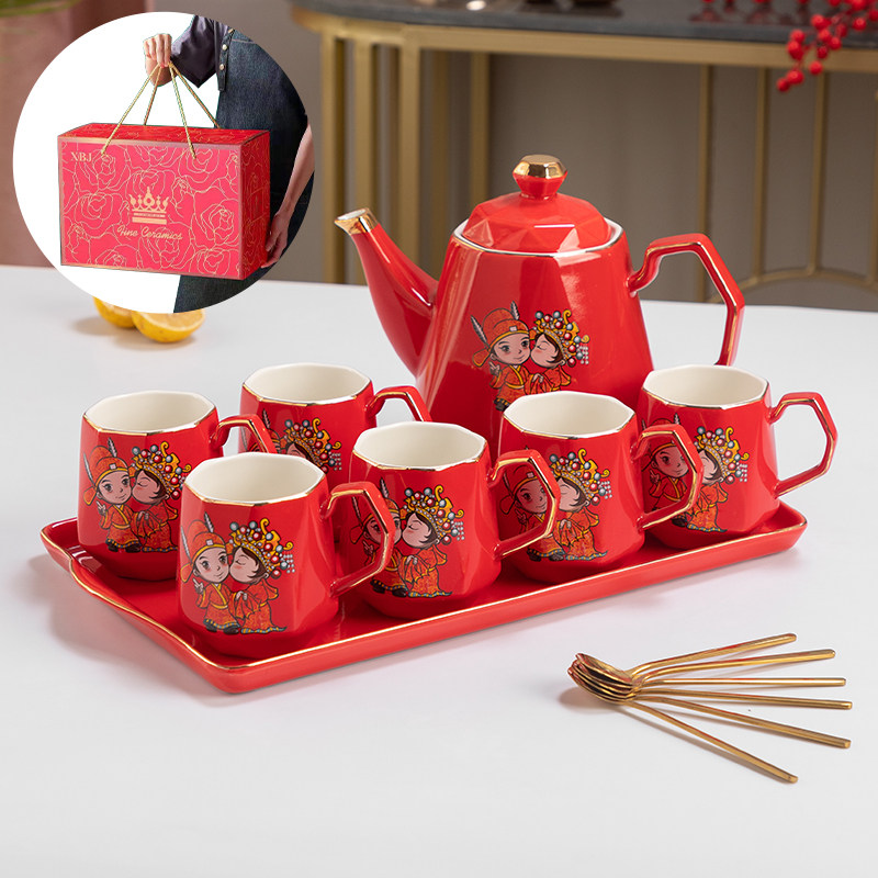 Nordic Creative Wedding Water Cup Suit Home Living Room High Temperature Resistant Cup Teapot Tea Cup Festive Gift Set Group