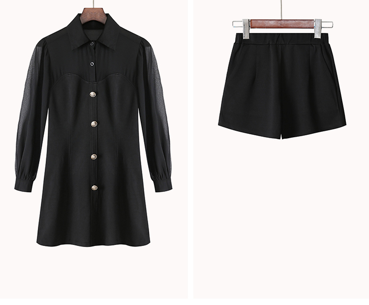 VK旗艦店 韓系雪紡燈籠袖襯衣修身短褲套裝長袖褲裝