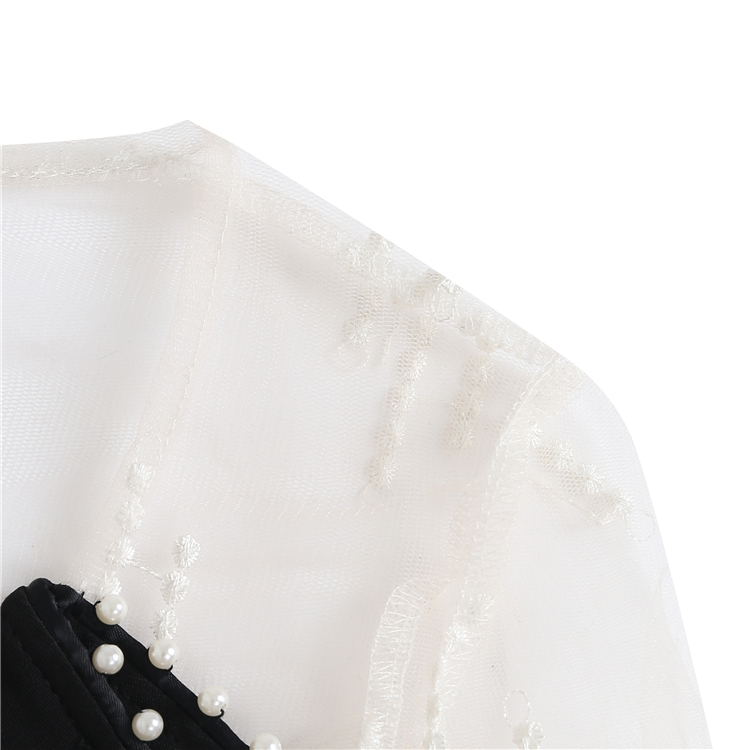 VK旗艦店 韓國風刺繡蕾絲羽毛釘珠西服領長袖洋裝