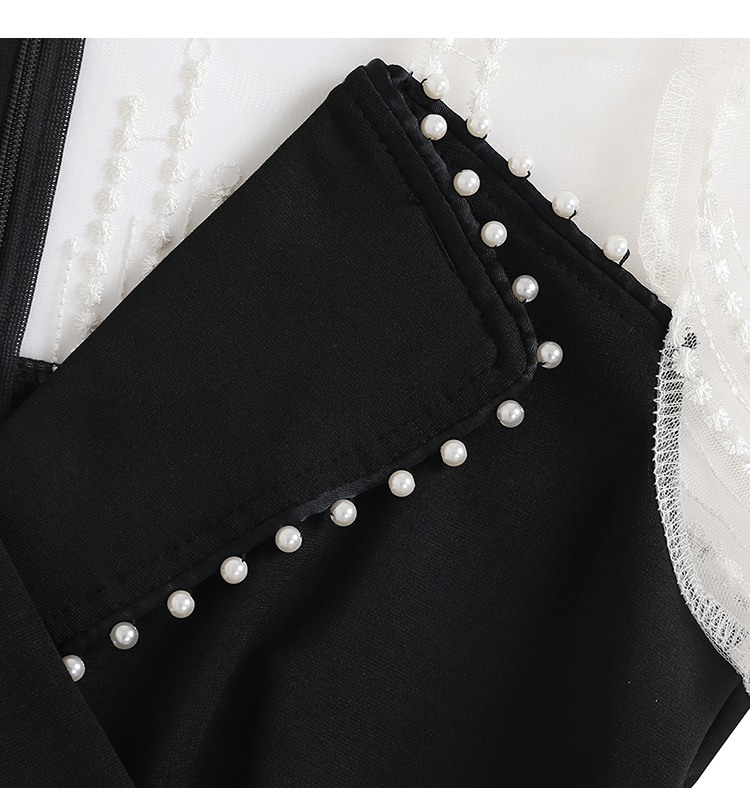 VK旗艦店 韓國風刺繡蕾絲羽毛釘珠西服領長袖洋裝