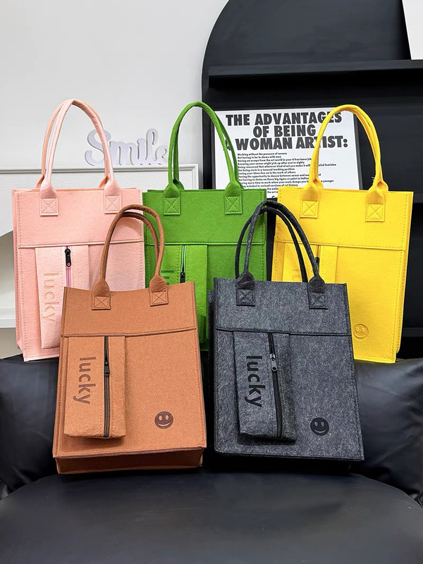 Felt Bag 2025 Tutoring Class Handmade Tote Bag Style Study Zipper Outdoor Vertical Unisex Handbag Student