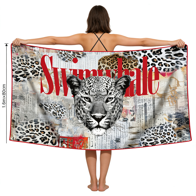 Domineering Leopard Swimming Bath Towel, Quick-Dry, Extra Large, Double-Sided Fleece, Comfortable, Super Absorbent