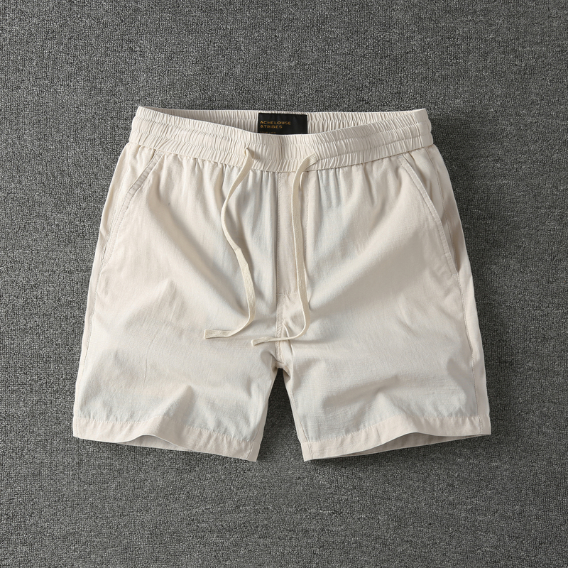 Summer Thin Breathable Cotton and Linen Shorts Men's Loose Casual Solid Color Three-Quarter Pants Sports Versatile Drawstring Jogging Pants