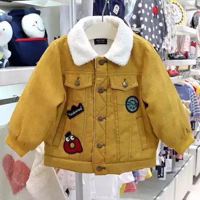 90-130 yards Korea small children's clothing 20 winter new boy baby yellow plus velvet jacket cotton coat