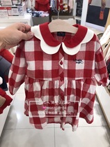 South Korea small childrens clothing 2020 spring new girl baby red plaid flower collar dress Princess dress