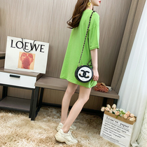 Pregnancy Woman Dress 100% Pure Cotton Medium Length Big Code Loose Tide Card T-Shirt Skirt Woman Short Sleeve Loose and Pregnant Woman Blouse