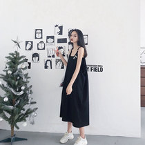 Gestational Woman Dress Shoulder Strap Adjustable Cotton Summer Lian Dress Woman Mid FASHION MONEY Dress Foreign Air Display Slim Fit Dress External Dress