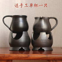 Yunnan Dali Jianchuan black pottery handmade roasted tea pot with base intangible heritage inherited from Mr. Dong’s firewood