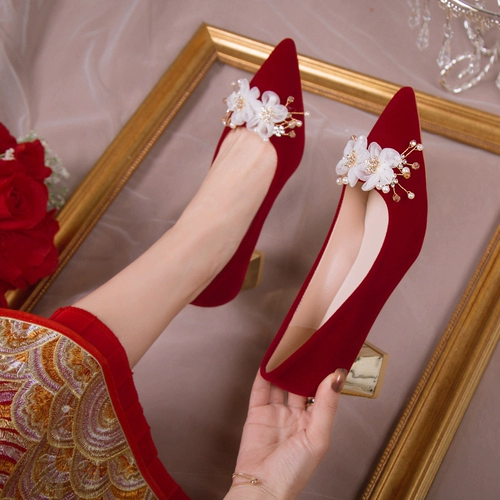 Бордовая флисовая обувь на высоком каблуке, свадебные туфли, свадебное платье для невесты, коллекция 2022