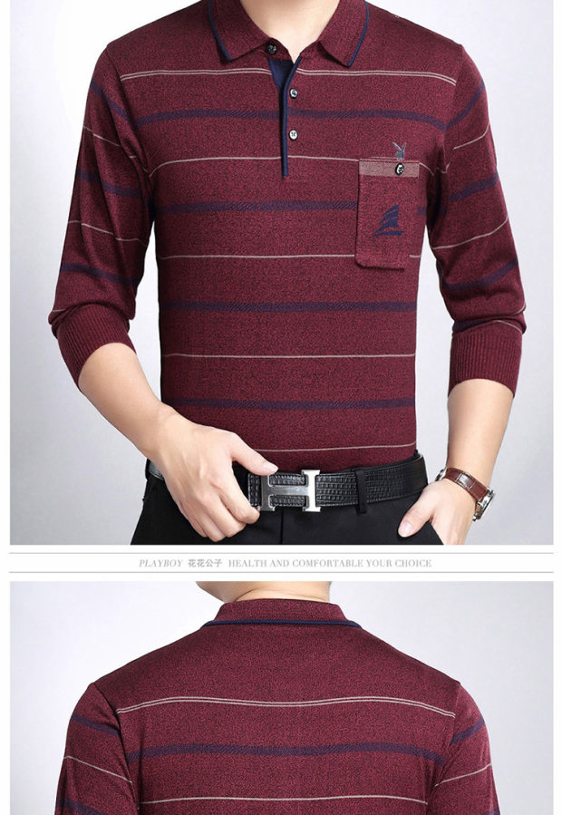 Mùa đông cộng với nhung dày cotton dài tay áo thun dệt kim chạm đáy áo bố bố trung niên áo rộng kích thước lớn áo thun ba lỗ nam