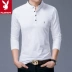 Playboy Áo thun nam mùa xuân nam dài tay đứng cổ áo trẻ trung Quần áo cotton nam Quần áo mùa thu Hàn Quốc Áo sơ mi - Áo phông ngắn áo thun  Áo phông ngắn