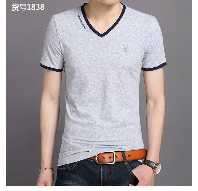Áo thun ngắn tay Playboy nam cotton cổ chữ V phiên bản Hàn Quốc của xu hướng nam giản dị mùa hè màu sắc buông thả áo thun nam tay ngắn cổ trụ