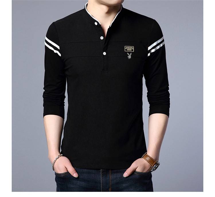 Playboy mùa đông cotton mỏng cộng với nhung dày áo thun dài tay nam cổ áo sơ mi chạm đáy áo trẻ trung nam ao thun nam