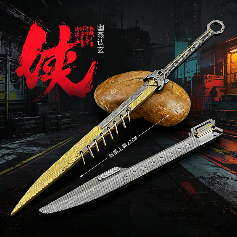 Dark Zone Breakout Peripheral Alloy Melee Weapon Model: Youyan Titanium Black Long Sword with Sheath, Metal Weapon Toy