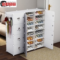 Shoe rack simple multi-layer door shoe cabinet household imitation solid wood shoe rack storage artifact dustproof multi-functional fully enclosed