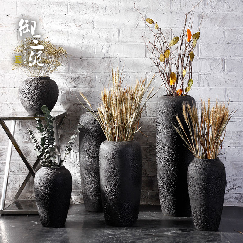 Jingdezhen Ceramic landing vase Nordic modern minimalist drying flower living-room floral decoration pendulum decorated with retro pottery jar basin