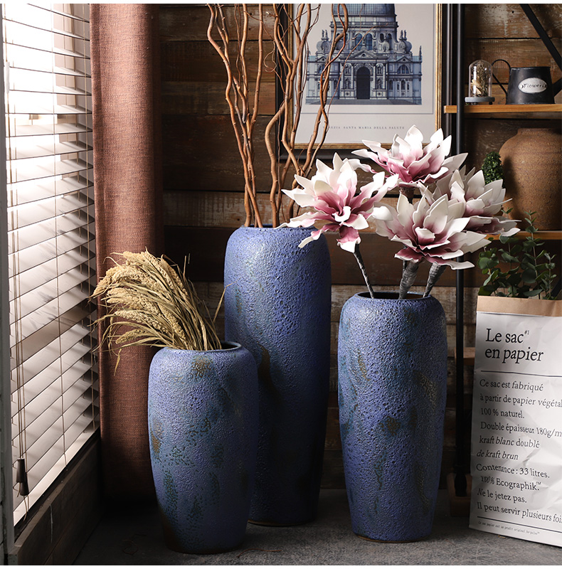 Retro coarse pottery vase landing blue ceramic dried flower arranging flowers furnishing articles POTS to I and contracted sitting room window decoration